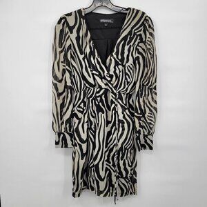Pompous Studio Women Black Emerson Zebra Print Faux Wrap Mini Dress Size 4
